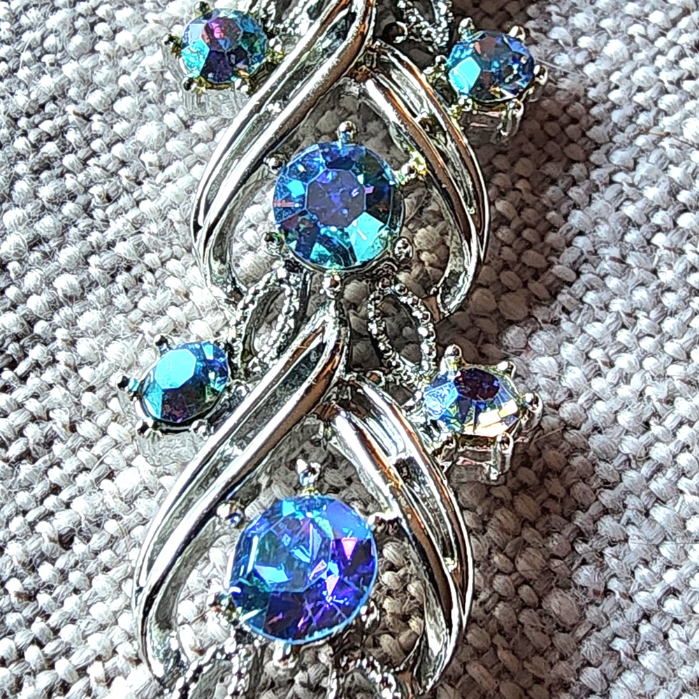 Vintage 1950s Coro Silver-tone Bracelet w Blue Aurora Borealis Rhinestones - Picture 4 of 8